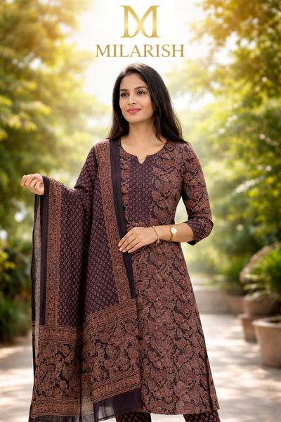 Pure Cotton Kalamkari Suit Set with Mirror Work