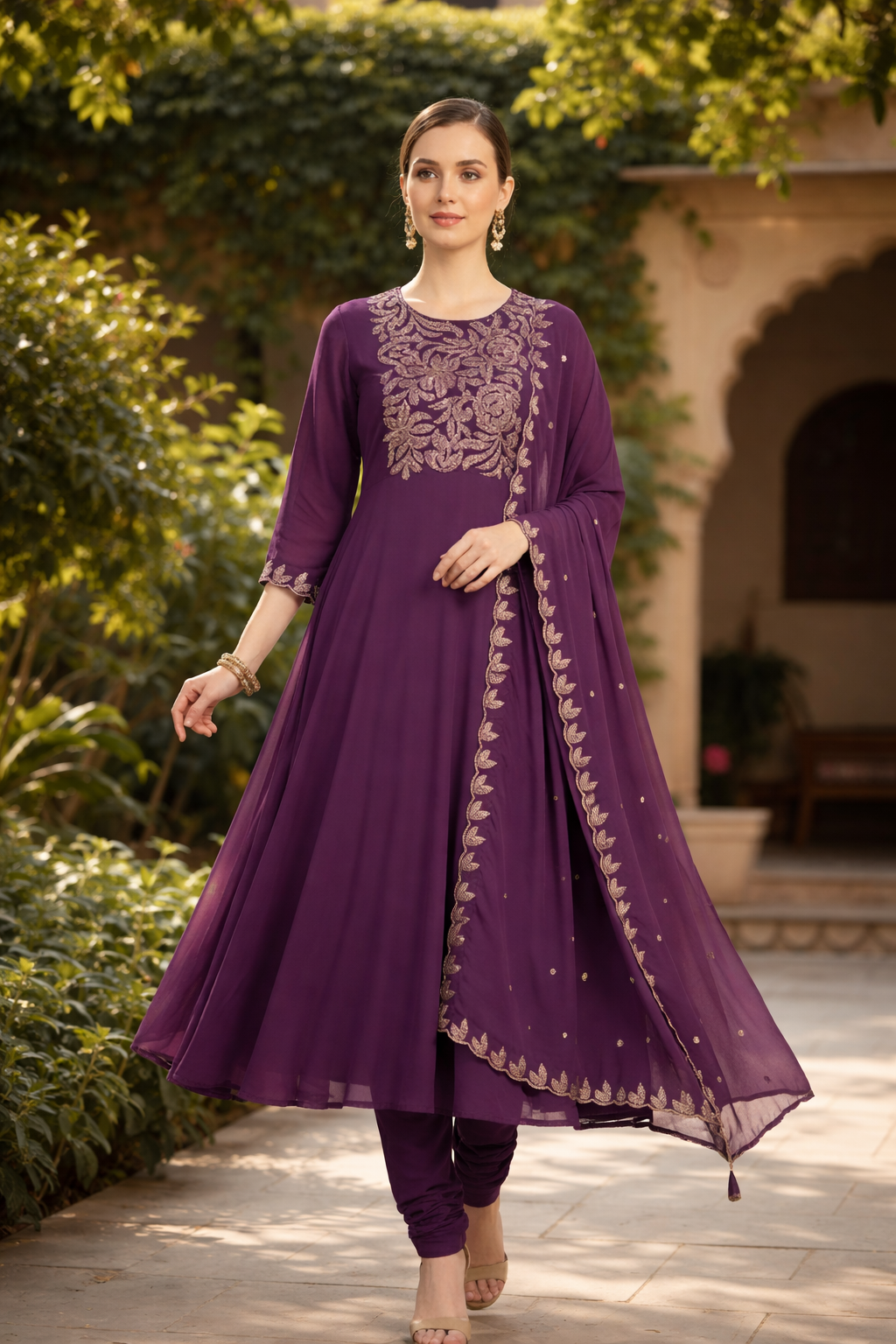 The Royal Plum Threadwork Churidar Set