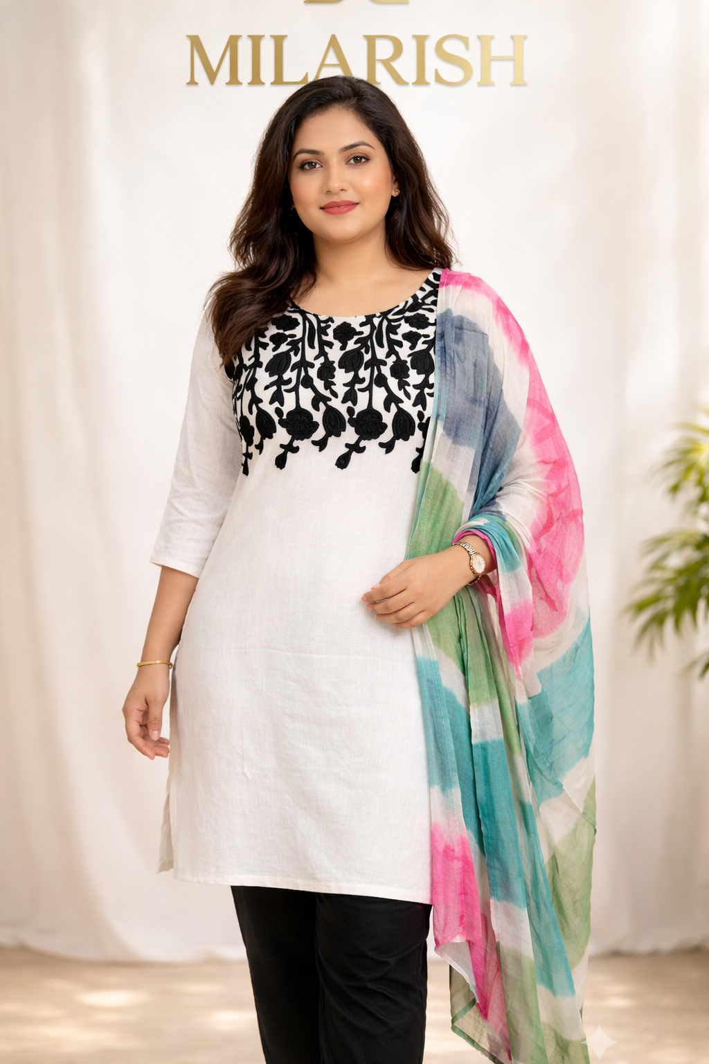 The Classic White Appliqué & Multicolor Shawl Set